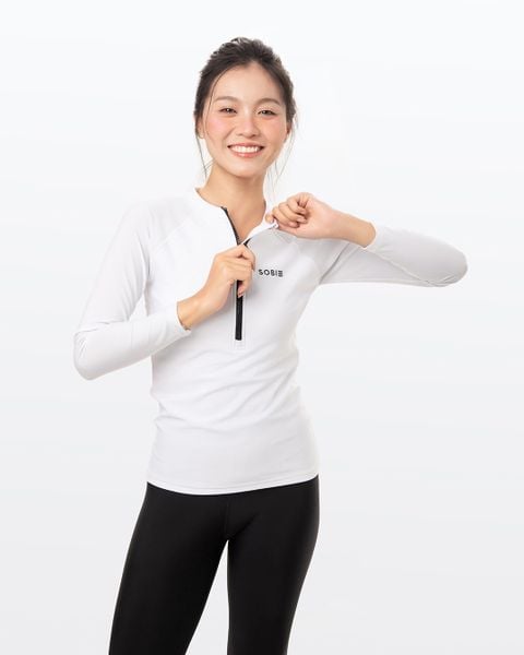  Áo bơi nữ tay dài chống nắng khoá kéo White On 