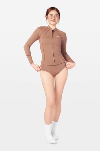  Wetsuit MochaDrift Áo bơi nữ giữ nhiệt khoá kéo Nâu Mocha 1.5mm 