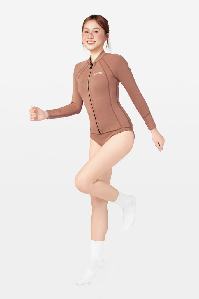 Wetsuit MochaDrift Áo bơi nữ giữ nhiệt khoá kéo Nâu Mocha 1.5mm, ảnh 3