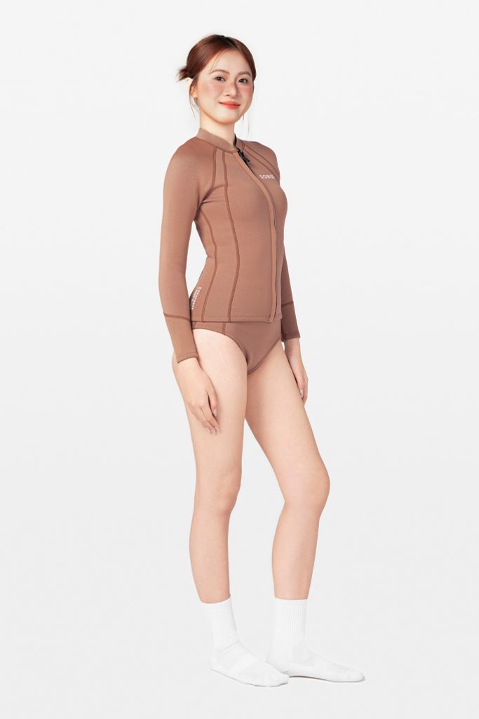 Wetsuit MochaDrift Áo bơi nữ giữ nhiệt khoá kéo Nâu Mocha 1.5mm, ảnh 4