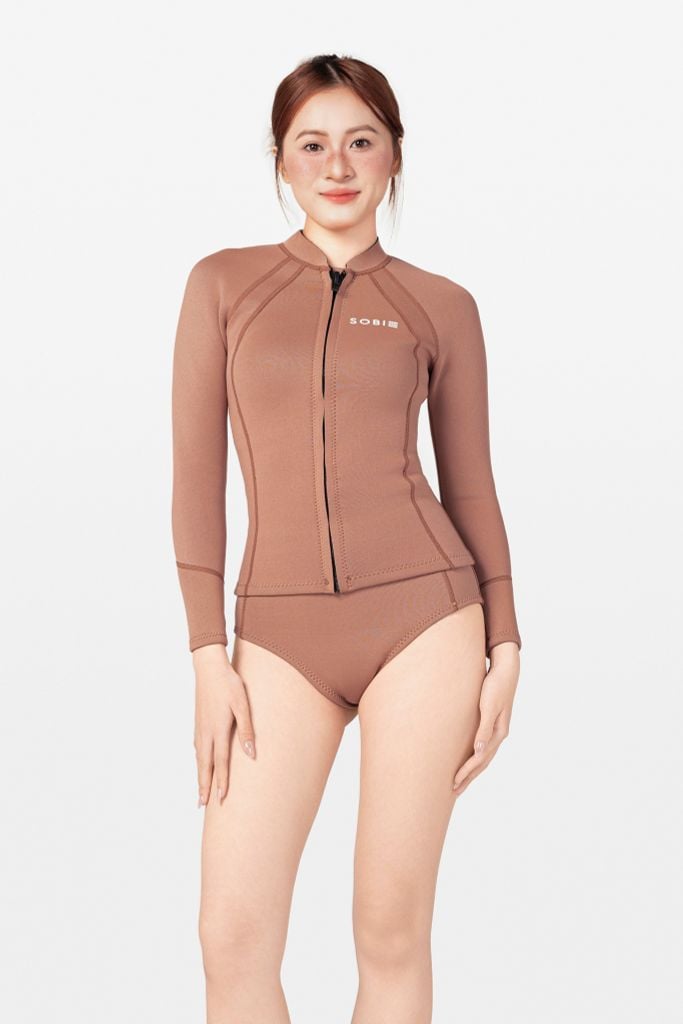 Wetsuit MochaDrift Áo bơi nữ giữ nhiệt khoá kéo Nâu Mocha 1.5mm