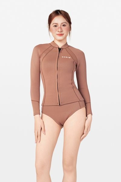  Wetsuit MochaDrift Áo bơi nữ giữ nhiệt khoá kéo Nâu Mocha 1.5mm 