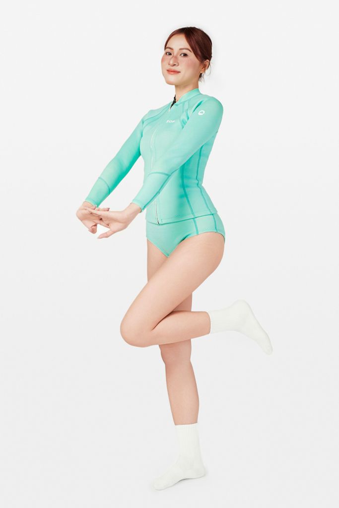 Wetsuit Ocean Breeze Áo bơi nữ giữ nhiệt khoá kéo Xanh Pastel 1.5mm, ảnh 3