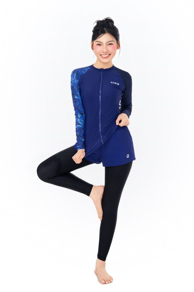 Áo bơi nữ tay dài khoá kéo kín đáo và chống nắng Marine Coraline, ảnh 2