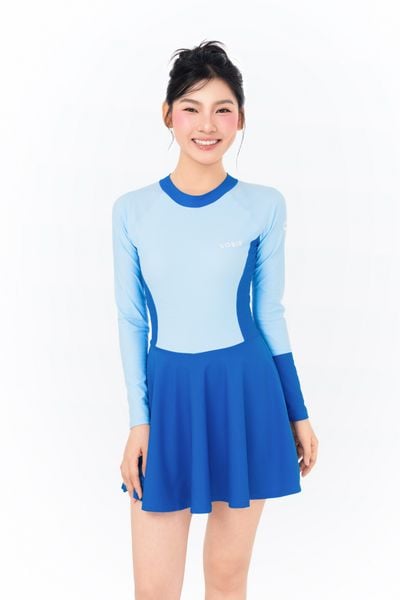  Đồ bơi nữ liền thân váy tay dài kín đáo và chống nắng Marine Blue 