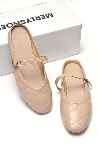 Giày Sục Nữ Giày Búp Bê Quai Ngang Mũi Vuông Chần Chỉ Merly 1584 Kem Nâu 35-43, Giày Bệt Nữ Bít Mũi Đế Cao Su Chống Trơn, Giày Dép Nữ Big Size