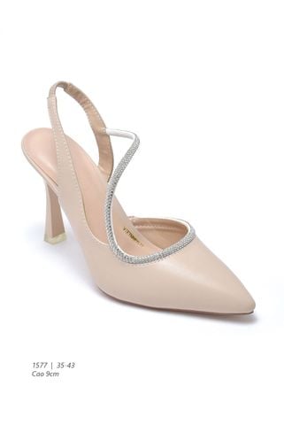 Giày Cao Gót Nude Mũi Nhọn 9cm Đính Đá Big Size 35-43 Thương Hiệu Merly 1577 Kem, Giày Slingback, Sandal Bít Mũi Hở Gót, Giày Đi Tiệc, Giày Cưới Cô Dâu, Giày Cao Gót Big Size
