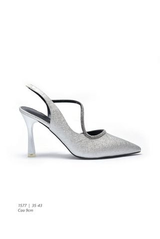 Giày Cao Gót Mũi Nhọn 9cm Nhũ Bạc Đính Đá Big Size 35-43 Thương Hiệu Merly 1577, Giày Slingback, Sandal Bít Mũi Hở Gót, Giày Đi Tiệc, Giày Cưới Cô Dâu, Giày Cao Gót Big Size