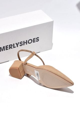 Giày Đế Thấp 3cm Bít Mũi Hỏ Gót Đế Vuông Dây Đính Đá Big Size 35 - 43 Merly 1047, Giày Nữ Big Size, Giày Màu Nâu Tây, Giày Đi Tiệc, Giày Mũi Nhọn, Giày Đế Vuông, Giày Slingback, Sandal Bít Mũi, Màu Nâu Vintage