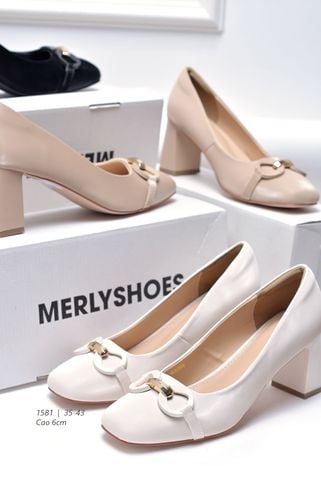 Giày Cao Gót Mũi Vuông Đế Vuông Trụ 6cm Khóa Ngang Merly 1581 Trắng Ngà, Giày Cao Gót Big Size 35-43, Giày Bít Mũi Nữ, Giày Công Sở Nữ, Giày Mũi Vuông Da Microfiber Mềm Mát & Chống Bám Bẩn Cao, Giày Cao Gót Big Size