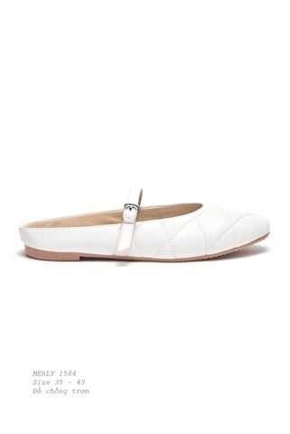 Giày Búp Bê Quai Ngang Mũi Vuông Chần Chỉ Merly 1584 Trắng, Giày Dép Sục Nữ, Giày Bệt Nữ Bít Mũi Đế Cao Su Chống Trơn, Giày Dép Sục Nữ Big Size