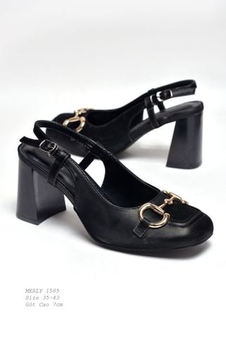 [Best Seller] Giày Cao Gót Đế Vuông 7cm Merly 1585-7P Đen Microfiber Mũi Vuông Khóa GC Da Cao Cấp Mềm Mát Chống Bám Bẩn Cao, Giày Cao Gót Slingback Big Size 35-43, Giày Công Sở Nữ, Giày Đi Dự Sự Kiện