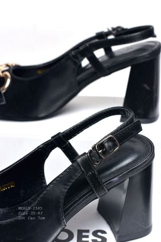 [Best Seller] Giày Cao Gót Đế Vuông 7cm Merly 1585-7P Đen Microfiber Mũi Vuông Khóa GC Da Cao Cấp Mềm Mát Chống Bám Bẩn Cao, Giày Cao Gót Slingback Big Size 35-43, Giày Công Sở Nữ, Giày Đi Dự Sự Kiện