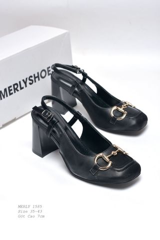 Giày Cao Gót Mũi Vuông Gucci Đế Vuông 7cm Màu Đen Giày Mũi Vuông Thương Hiệu Merly Da Cao Cấp, Giày Cao Gót Big Size