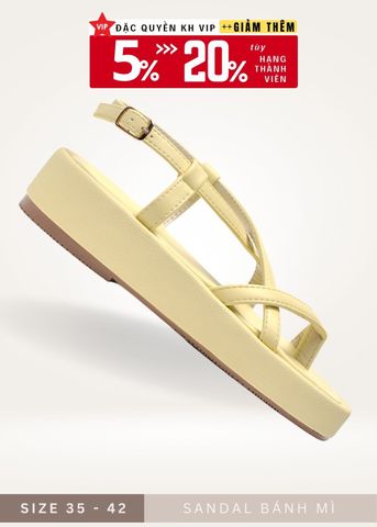 Giày Sandal Bánh Mì, Xăng Đan Nữ Đế Cao 4cm Merly 1468 Vàng, Giày Dép Nữ Big Size, Sandal Dây Xỏ Ngón, Dép Xăng Đan Nữ Cao Cấp, Giày Nữ Màu Vàng Pastel