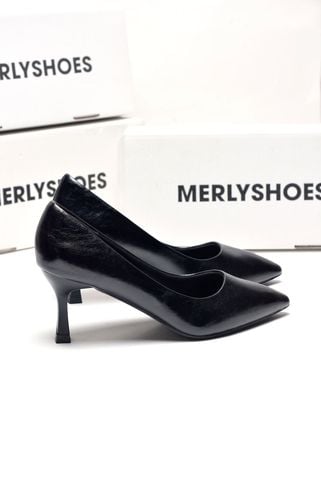 Giày Cao Gót 7cm Đen Mũi Nhọn Merly 1386 Đen, Giày Cao Gót Big Size, Giày Công Sở Nữ, Giày Bít Mũi, Giày Da Nữ Cao Cấp Microfiber