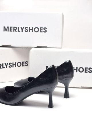 Giày Cao Gót 7cm Đen Mũi Nhọn Merly 1386 Đen, Giày Cao Gót Big Size, Giày Công Sở Nữ, Giày Bít Mũi, Giày Da Nữ Cao Cấp Microfiber
