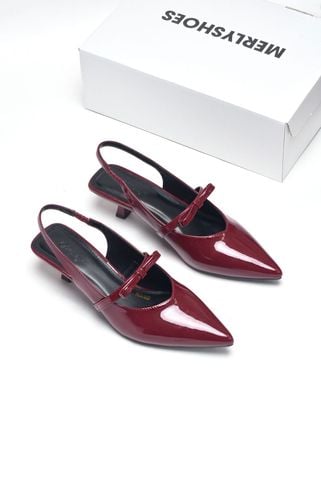 Giày Mũi Nhọn Quai Ngang Màu Đỏ 3cm, Giày Bigsize Đế Thấp