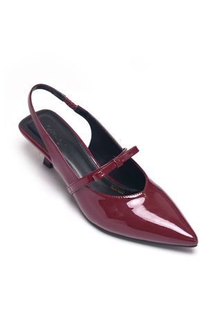 Giày Cao Gót Đỏ Slingback 3cm Mũi Nhọn Quai Ngang Đính Nơ Merly 1602 Đỏ Bóng, Giày Cao Gót Big Size, Giày Bít Mũi Hở Gót, Giày Đi Tiệc, Giày Đế Thấp 3p, Giày Nữ Tết 2025