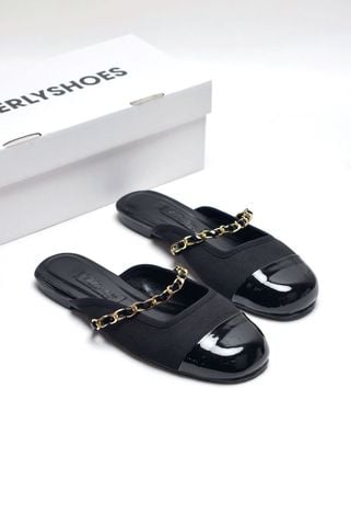 Giày Sục Nữ Quai Ngang Xích Mũi Tròn Merly 1589 Đen Mũi Bóng 35-43, Giày Búp Bê Có Quai Ngang Đế Cao Su Chống Trơn, Giày Mũi Vuông, Giày Bệt Nữ, Giày Dép Nữ Big Size