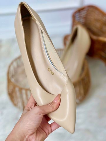 Giày Búp Bê Mũi Nhọn Nữ Màu Nude Đế Thấp 1cm Merly 1488 Kem Mờ, Giày Công Sở Nữ Êm Chân, Giày Bít Mũi Nữ Đế Thấp, Giày Bệt Nữ Cao Cấp, Giày Nữ Big Size