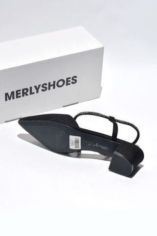 [Best Seller] Giày Cao Gót Đế Vuông Thấp 3cm Bít Mũi Hở Gót Dây Đính Đá Big Size 35 - 43 Merly 1047 Đen Đính Đá, Giày Đi Tiệc, Giày Mũi Nhọn, Giày Đế Vuông, Giày Slingback, Sandal Bít Mũi