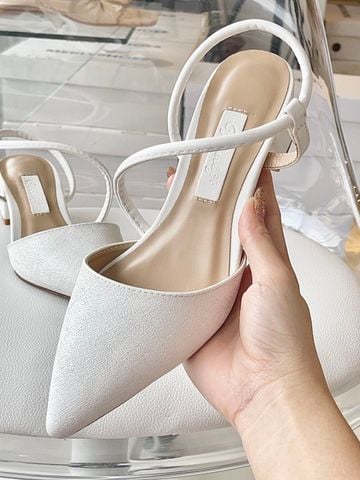 Giày Cưới Cô Dâu, Giày Trắng Nhũ Đi Tiệc Slingback Đế Vuông Thấp 3cm Merly 1047 Trắng Nhũ, Sandal Quai Hậu Bít Mũi, Giày Công Sở Nữ, Giày Đế Thấp Big Size, Giày Đi Tiệc, Giày Cao Gót Mũi Nhọn