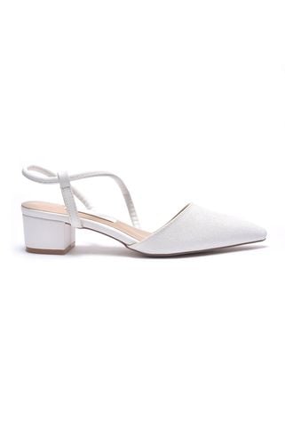 Giày Cưới Cô Dâu, Giày Trắng Nhũ Đi Tiệc Slingback Đế Vuông Thấp 3cm Merly 1047 Trắng Nhũ, Sandal Quai Hậu Bít Mũi, Giày Công Sở Nữ, Giày Đế Thấp Big Size, Giày Đi Tiệc, Giày Cao Gót Mũi Nhọn