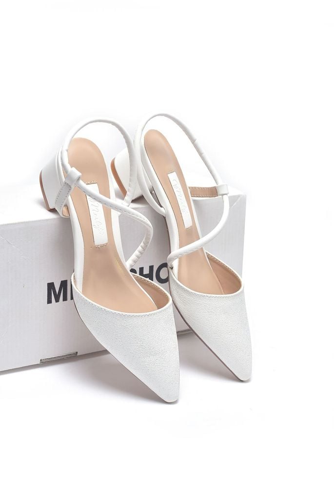 Giày Cưới Cô Dâu, Giày Trắng Nhũ Đi Tiệc Slingback Đế Vuông Thấp 3cm Merly 1047 Trắng Nhũ, Sandal Quai Hậu Bít Mũi, Giày Công Sở Nữ, Giày Đế Thấp Big Size, Giày Đi Tiệc, Giày Cao Gót Mũi Nhọn