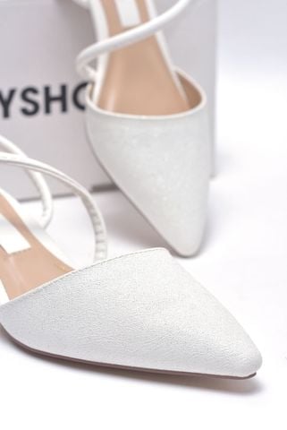 Giày Cưới Cô Dâu, Giày Trắng Nhũ Đi Tiệc Slingback Đế Vuông Thấp 3cm Merly 1047 Trắng Nhũ, Sandal Quai Hậu Bít Mũi, Giày Công Sở Nữ, Giày Đế Thấp Big Size, Giày Đi Tiệc, Giày Cao Gót Mũi Nhọn