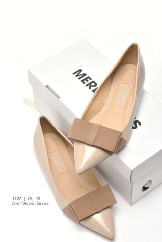 [35-42 Form Lớn] Giày Búp Bê Mũi Nhọn Nơ Lớn Merly 1127 Nude, Giày Nữ Màu Nâu Tây, Giày Bệt Nữ, Giày Bít Mũi Nữ, Giày Búp Bê Big Size, Giày Mũi Nhọn, Giày Công Sở Nữ Êm Chân