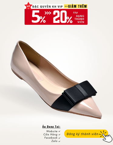 [xả kho] Giày Búp Bê Mũi Nhọn Nơ Lớn, Giày Búp Bê Nơ, Giày Bít Mũi Nữ, Giày Búp Bê Big Size, Giày Bệt Nữ Mũi Nhọn, Giày Công Sở Nữ Êm Chân Merly 1127 Kem Bóng
