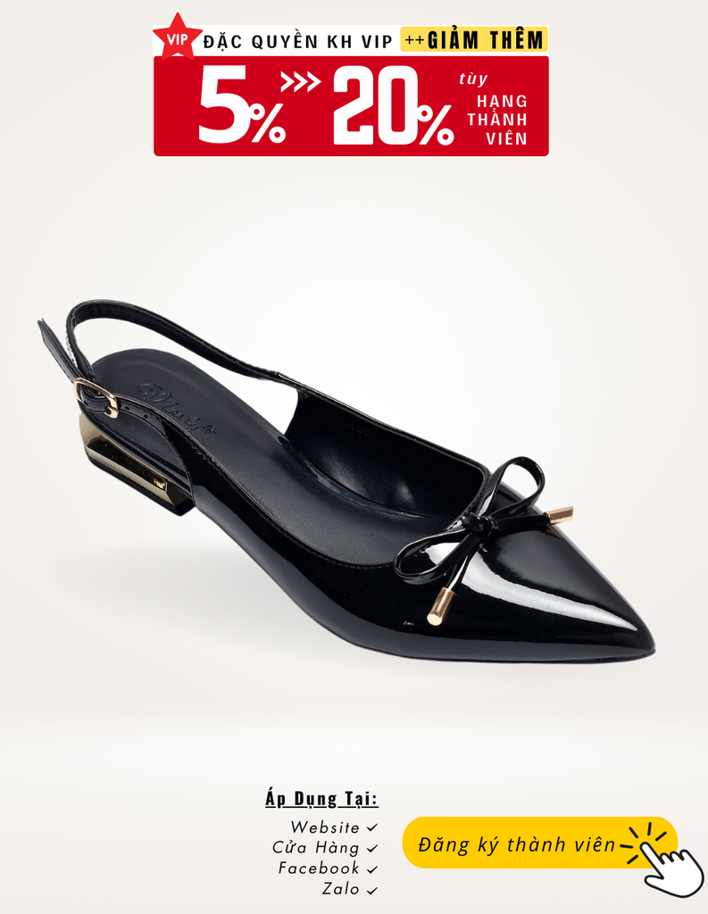 Giày Búp Bê Mũi Nhọn Slingback Nơ Merly 1485 Giày Bệt Nữ Đen, Giày Bệt Nữ Mũi Nhọn Hở Gót, Giày Bệt Nữ Cao Cấp, Giày Công Sở Nữ Êm Chân, Giày Bít Mũi Hở Gót Nữ, Giày Búp Bê Đẹp, Giày Búp Bê Big Size