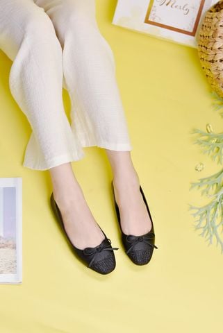 Giày Búp Bê Nữ Mũi Vuông Nơ Merly 1202 Đen Giày Big Size [ 35 - 43 ] Giày Bệt Mũi Vuông, Giày Bít Mũi Đen, Giày Bít Mũi Nữ, Giày Công Sở Nữ, Giày Búp Bê Big Size, Giày Nữ Big Size