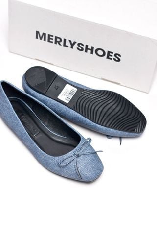 [Form lớn lùi 1 size] Giày Búp Bê Da Mũi Vuông Nơ Màu Xanh Jean Da Cao Cấp Merly 1202 Big Size 35-43, Giày Công Sở Nữ, Giày Bệt Nữ, Giày Mũi Vuông, Giày Búp Bê Bigsize