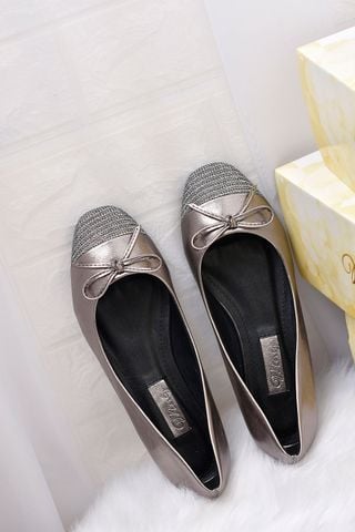 Giày Búp Bê Nữ Mũi Vuông Nơ Màu Chì Metallic Merly 1202 Big Size 35-43, Giày Công Sở Nữ, Giày Bệt Nữ, Giày Mũi Vuông, Giày Búp Bê Bigsize