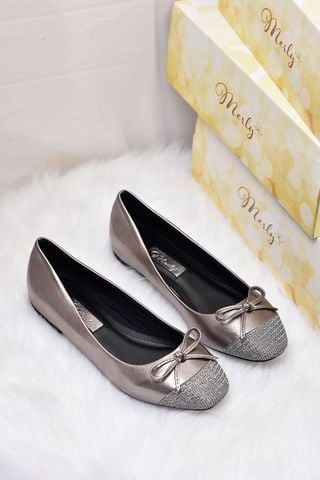 Giày Búp Bê Nữ Mũi Vuông Nơ Màu Chì Metallic Merly 1202 Big Size 35-43, Giày Công Sở Nữ, Giày Bệt Nữ, Giày Mũi Vuông, Giày Búp Bê Bigsize