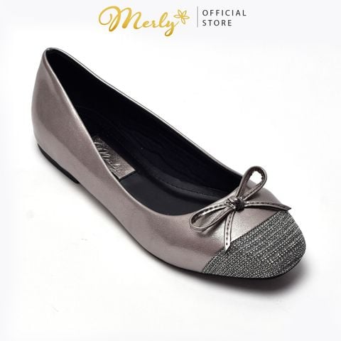 Giày Búp Bê Nữ Mũi Vuông Nơ Màu Chì Metallic Merly 1202 Big Size 35-43, Giày Công Sở Nữ, Giày Bệt Nữ, Giày Mũi Vuông, Giày Búp Bê Bigsize