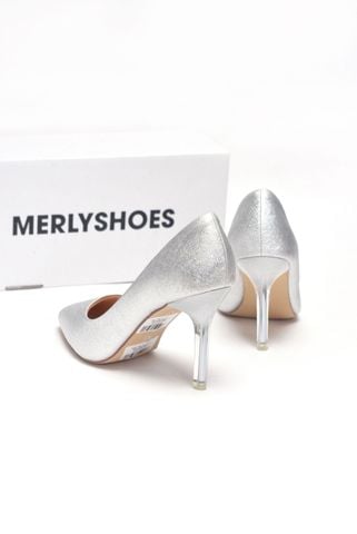Giày Cao Gót 9cm Đi Tiệc Màu Bạc Nhũ Bigsize 35-43 Merly 1207 Bạc Metallic, Giày Cao Gót Mũi Nhọn