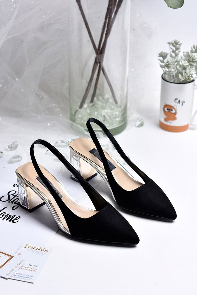 Giày Slingback gót thấp Merly 1249 Đen