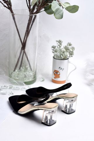 Giày Slingback gót thấp Merly 1249 Đen