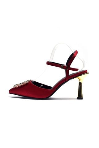 Giày cao gót Slingback 7cm Đi Tiệc Đế Nhọn Bẹt Mạ Vàng Merly 1363, Giày Cao Gót Đỏ, Giày Cưới Cô Dâu, Giày Cao Gót Mũi Nhọn Hở Gót Quai Hậu, Giày Cao Gót Big Size