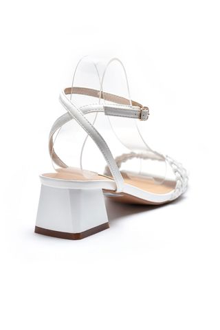 Giày Sandals cao gót đế vuông 3cm Merly 1412 Trắng, Giày Cao Gót Đế Vuông, Sandal Quai Ngang, Giày Xăng Đan Nữ