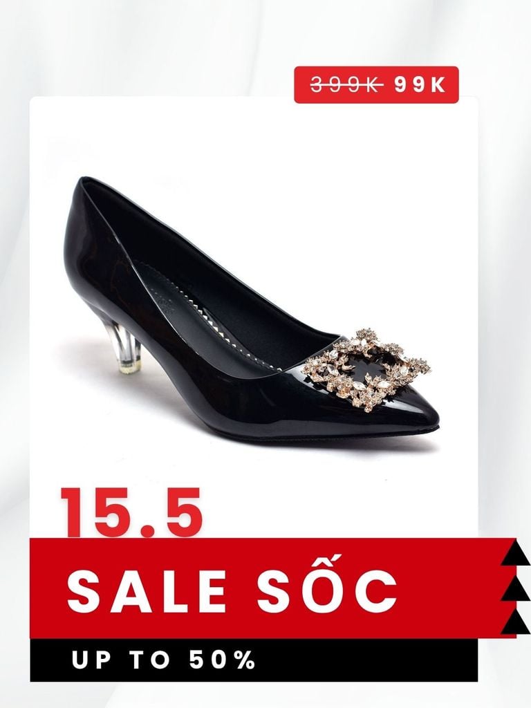 Giày Cao Gót 5cm Gắn Khóa Lấp Lánh Merly 1442 Đen Gót Trong, Giày Cao Gót Bigsize, Giày Đi Tiệc, Giày Cao Gót Mũi Nhọn, Giày Nữ Big Size