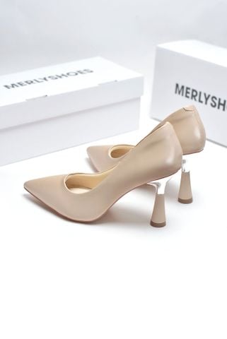 Giày Cao Gót Bít Mũi Nhọn 7cm Kem Nâu Micro Merly 1476, Giày Đi Tiệc Nhẹ Sang Trọng, Giày Cao Gót Big Size 35-43, Giày Công Sở Nữ