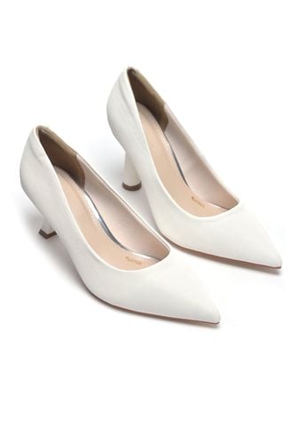 Giày Cao Gót Trắng Mũi Nhọn 7cm, Giày Cao Gót Đi Tiệc, Giày Cưới Cô Dâu Sang Trọng Merly 1476 Trắng Vân Xước, Giày Cao Gót Big Size