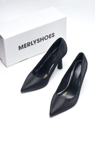 Giày Cao Gót Mũi Nhọn 7cm Merly 1476 Đen Vân Xước Sang Trọng, Giày Cao Gót Big Size, Giày Cao Gót 7cm, Giày Cao Gót Đen Mũi Nhọn, Giày Đi Tiệc, Giày Công Sở Nữ
