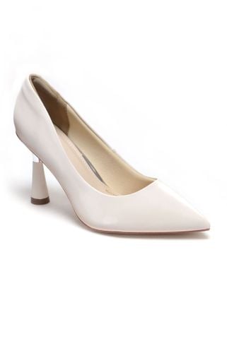 Giày Cao Gót Trắng Da Micro Bít Mũi Nhọn Gót Bạc 7cm Merly 1476 Trắng Kem, Giày Đi Tiệc Nhẹ Sang Trọng, Giày Cao Gót Big Size, Giày Đi Tiệc, Giày Công Sở Nữ