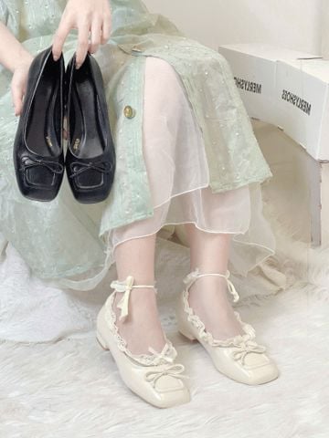 Tất Vớ Cổ Thấp Mang Giày Búp Bê Nhún Bèo Viền Ren Tiểu Thư Dây Buộc Cổ Chân Phong Cách Lolita Nữ Tính Phù Hợp Mọi Cỡ Chân Merly, Vớ Mang Giày Mary Jane, Vớ Mang Giày Búp bê