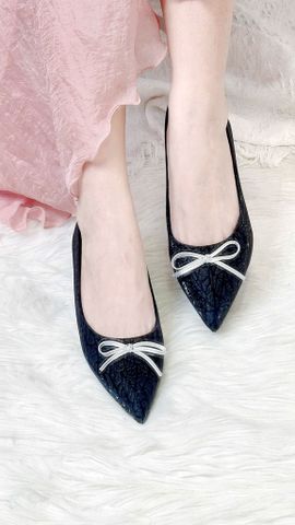 Giày Búp Bê Đi Tiệc Nơ Bigsize 35-43 Merly 1488 Đen Kim Sa Nơ, Giày Mũi Nhọn, Giày Đi Tiệc, Giày Bệt Nữ, Giày Nữ Big Size TPHCM